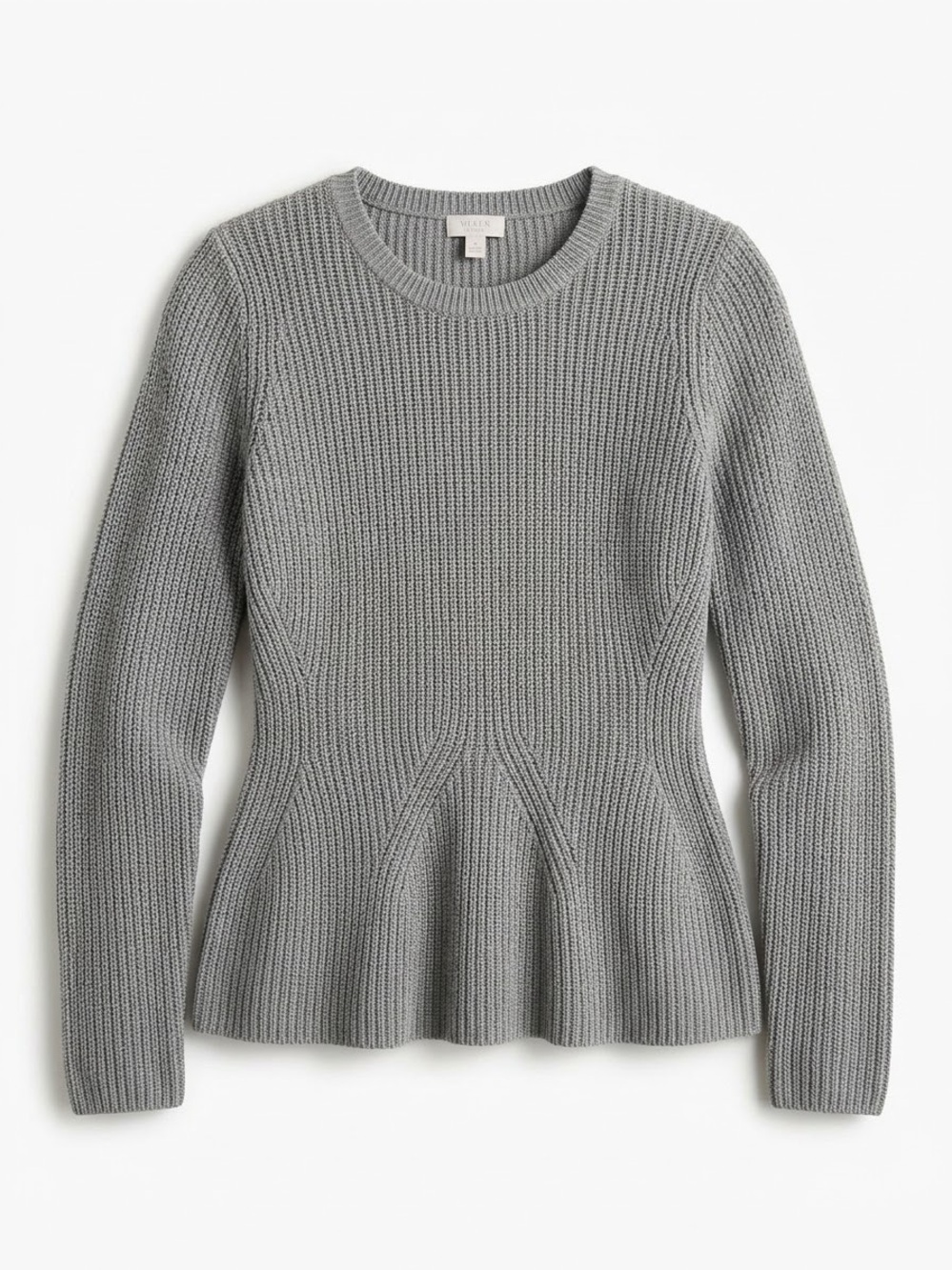 1.STATE Grey Ribbed Knit Peplum Sweater Size Large
